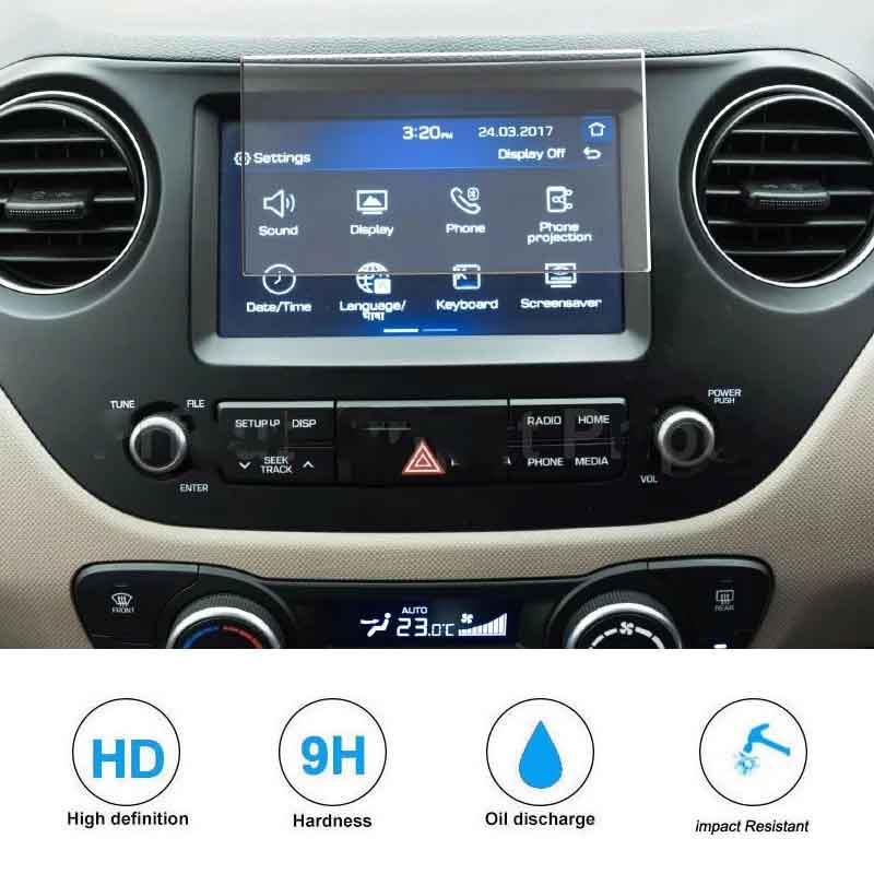 For Hyundai Grand i10 2017- Car Radio GPS Navigation Tempered Glass Screen Protector Film Auto Interior Anti-scratch