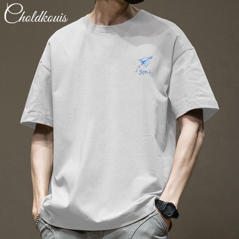 

Simple T-shirt Men s print Summer Trendy Printed Cotton Short Sleeved Loose Trendy Breathable T-shirts S
