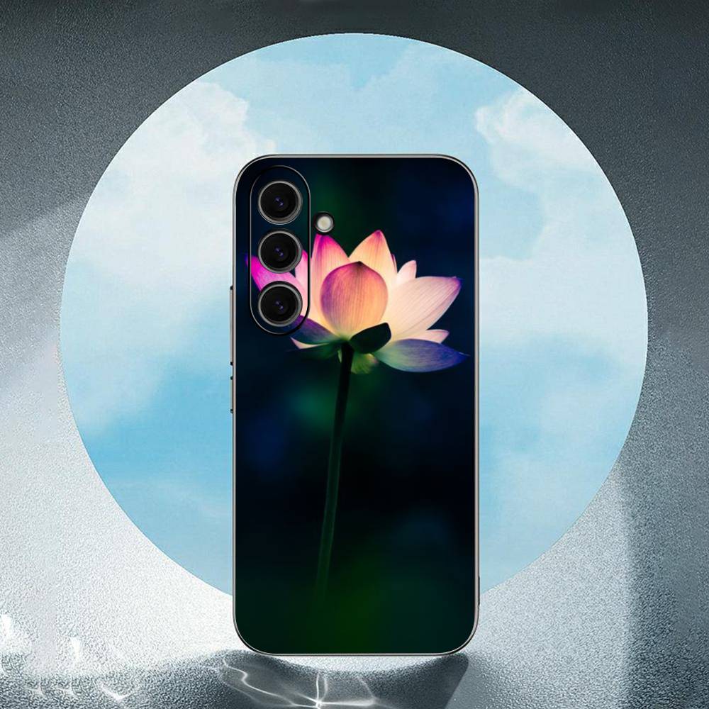 Lotus Flowers For Samsung Galaxy S25 S24 S23 Ultra S22 S21 Plus S20 Black Soft Silicone Protective Case