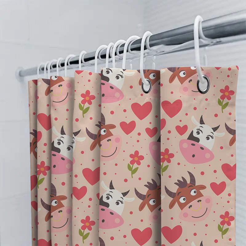 Adorable Pink Hearts Cow Print Shower Curtain For Bathroom Decor Home Decoration Gift Idea