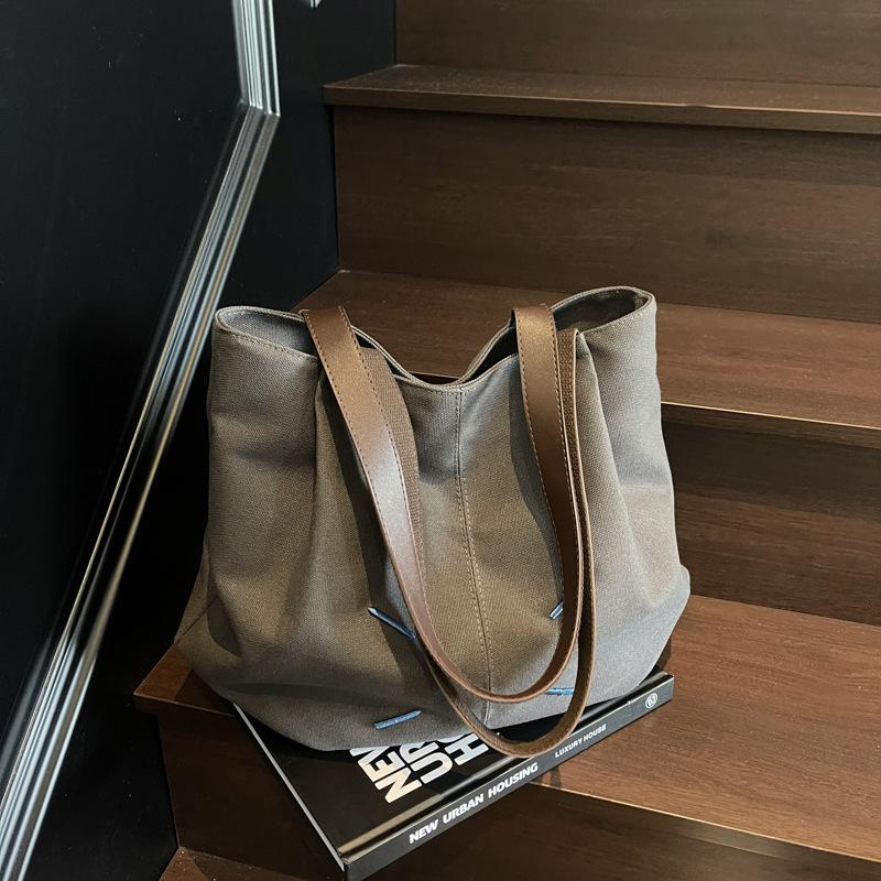 Large capacity canvas bag, women's versatile new casual shoulder college student class tote bag