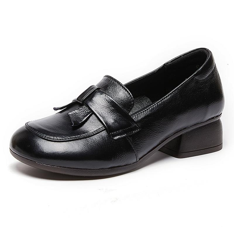 Fashion Women Pumps High Quality Black Genuine Leather Office High Heel Shoes Lady Fashion Round Toe Spring Autumn Casual Single Shoes