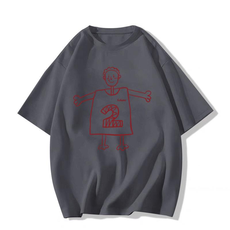 

Женская модная футболка с принтом из чистого хлопка свободного кроя с рукавом до локтя 3XL темно-серого