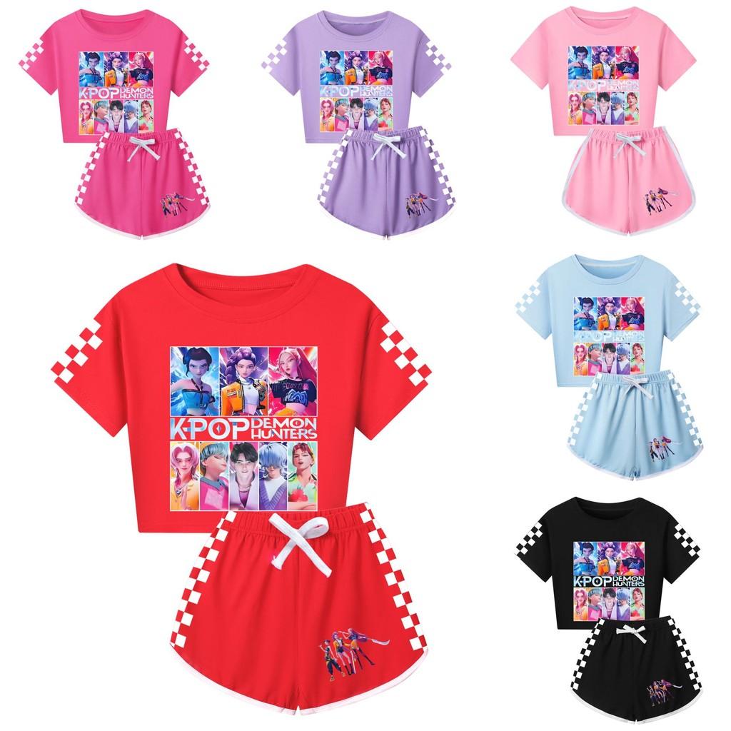 Kpop Cacciatori di Demoni Modello Bambini Manica Corta Pantaloncini Corti Set Pigiama Genitore-Figlio Per Bambini e Adulti