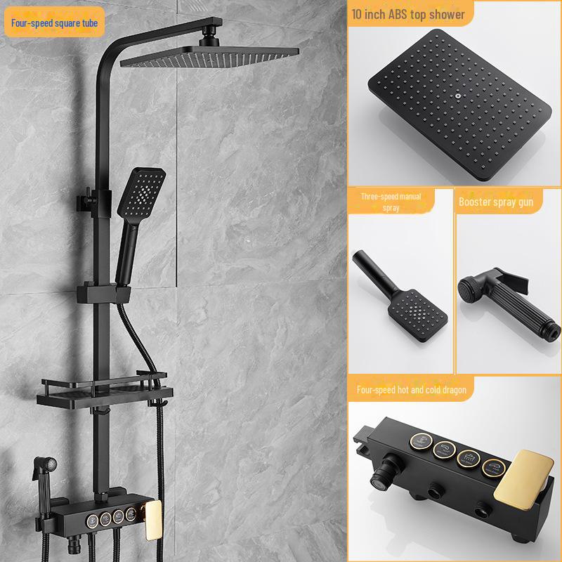 

Термостатический душевой гарнитур из нержавеющей стали серого цвета с тропическим душем и функцией усилителя