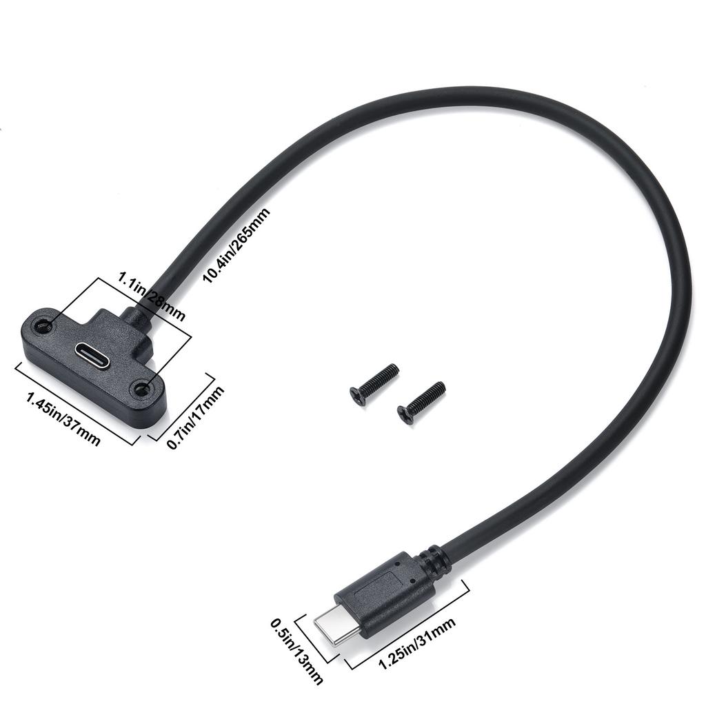 1pc USB Type C Male To Female 90° Angle Panel Mount Screw Connector Data Power Charger Cable for Laptop Tablet Mobile Phone