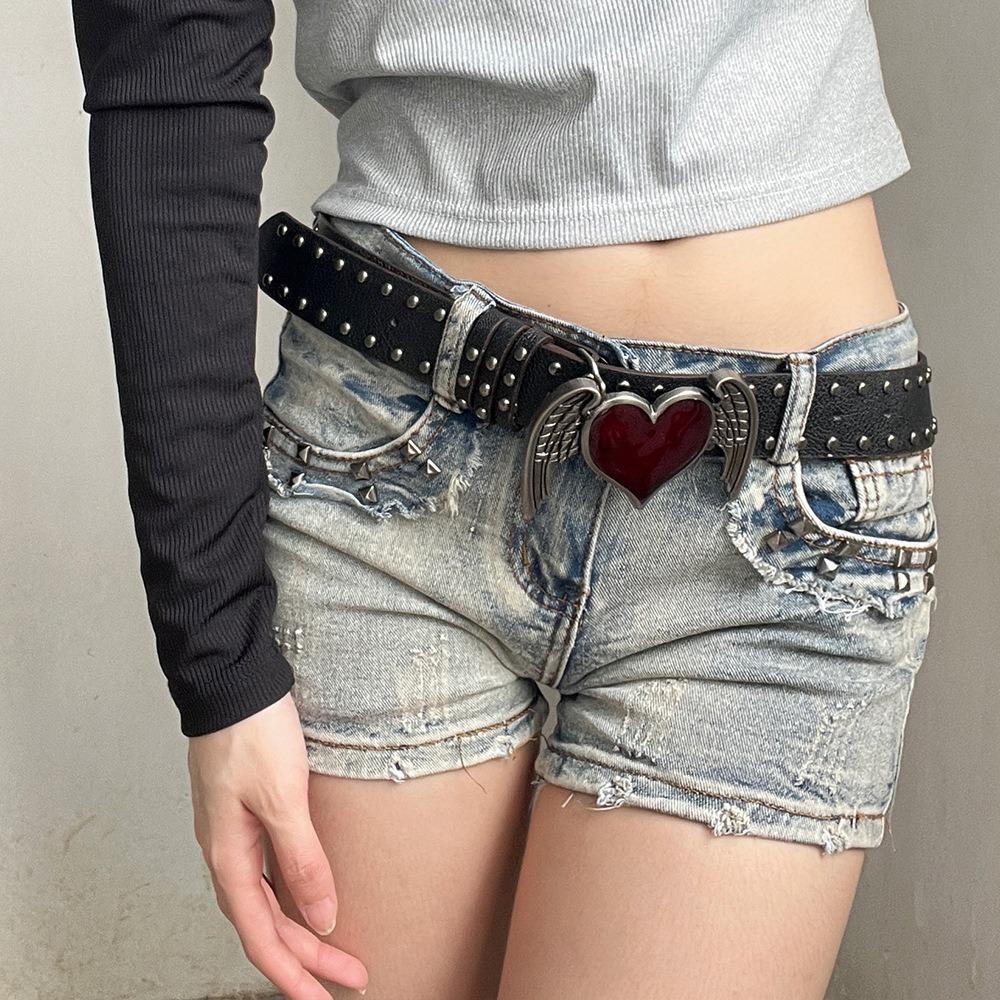 Double Hole Eyelet Grommet Gothic Waistband Trendy PU Leather Waistband Vintage Buckle Waist Belt
