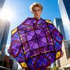 Modern Round Purple Stained Glass Hearts Purple Vintage-Style Stained Print Umbrella