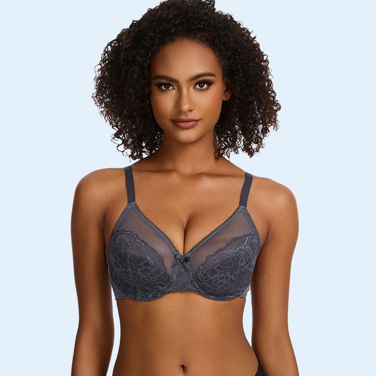 Large Size Lingerie with Thin Mesh Gathered French Style Sexy Soft Steel Ring Anti Sagging Bra