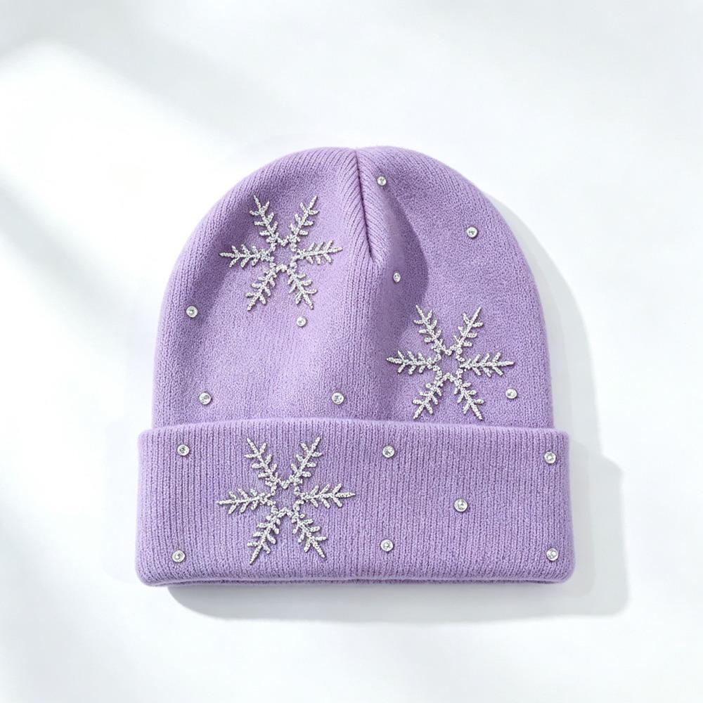 Rhinestone Children Knit Hat Knitted Fabric Snowflake Knitted Cap Kids Winter Wear