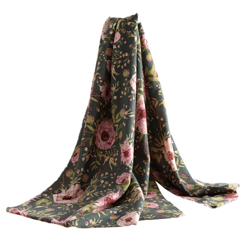 Cross Border Winter Elegant Light Luxury Imitation Cashmere Scarf Women's Fashion Commuter Floral Neck Protection Cold Shawl