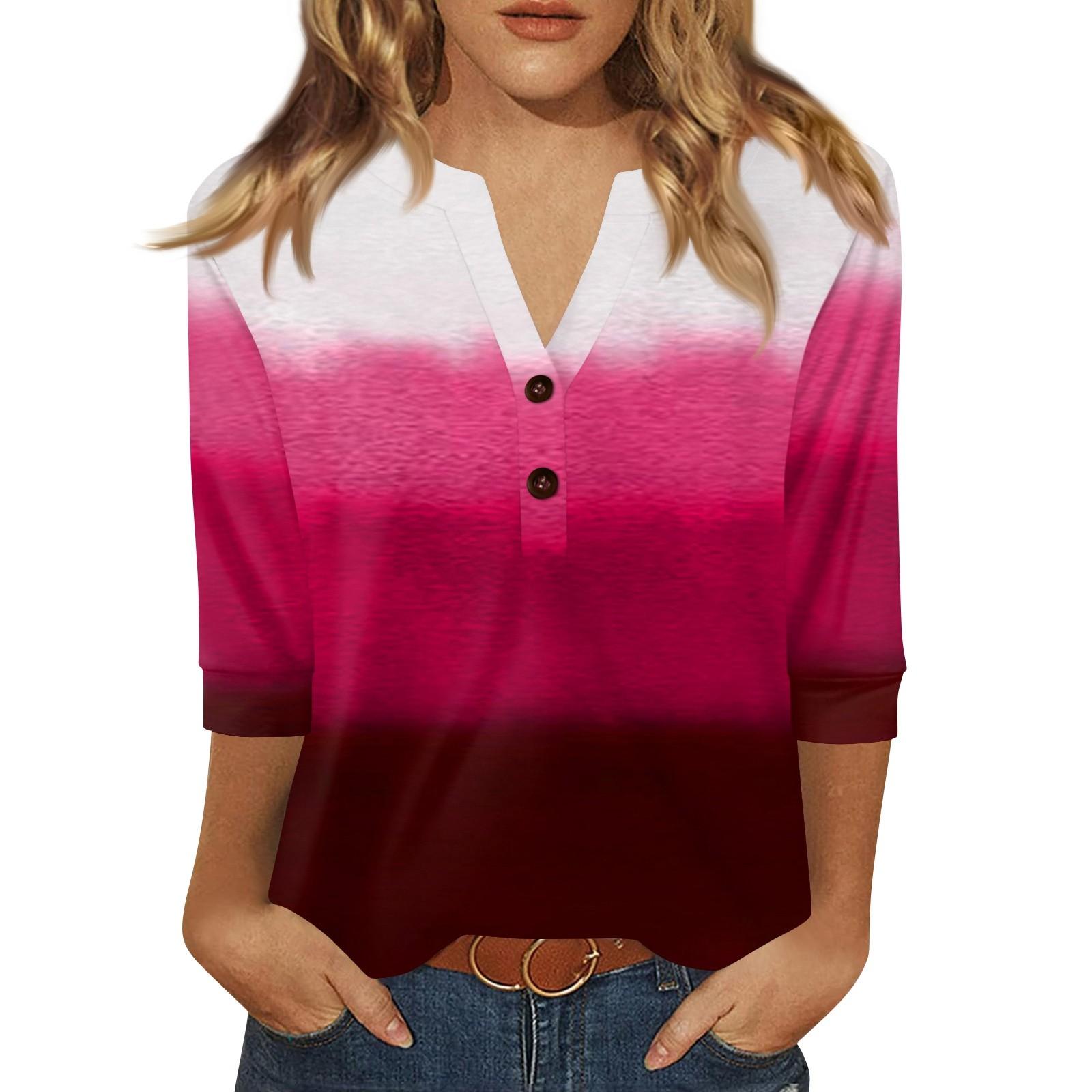 

Жен. Футболка С принтом Пуговицы Рукав 3/4 Повседневные Выходные Мода Классический Классический V-образный вырез Обычный Верх S