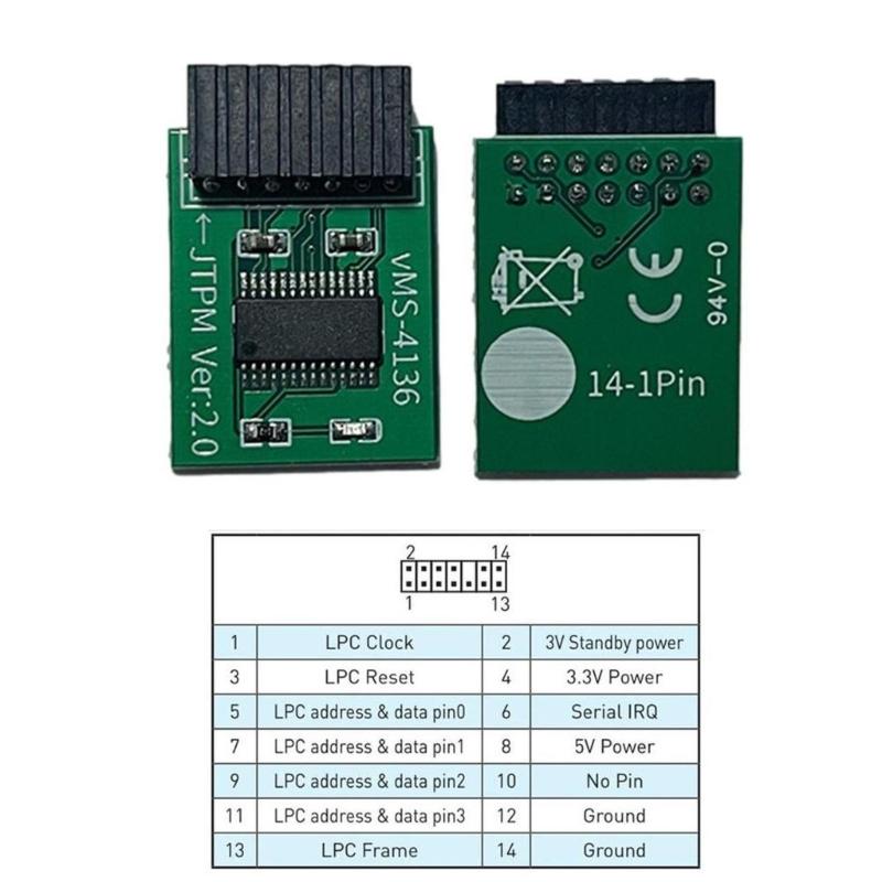 Professionelles 14-Pin-Modul TPM2.0 Sicherheitsmodul Trusted Platform Computer-Adapter für 590 B560 H510 Z490 B460 H410