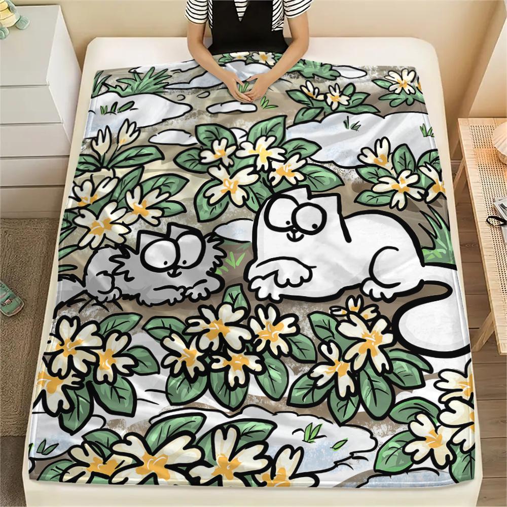 

1 шт. Фланелевое одеяло с принтом «Кот Саймон», Высококачественное, Для всех сезонов, Декор для дома, Тепло и уют, Идеально подходит для рождественских подарков 80cm x 120cm