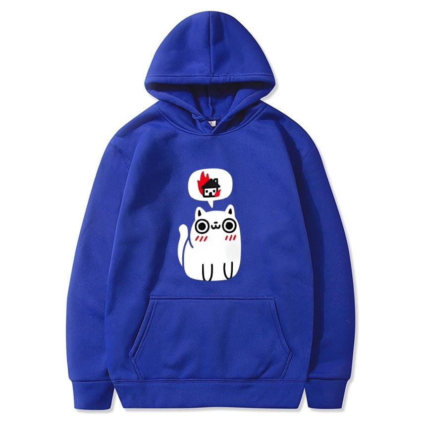 Autumn Winter Solid Color Anime Cat Classic Hoodie Men's Daily Casual Harajuku Hoodie Street Wear Warm Hoodie