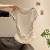 Special Xiaohongshu cotton elastane white lace splicing front shoulder short sleeve t-shirt women