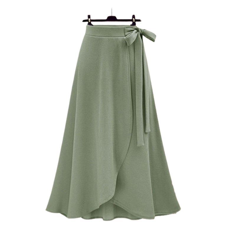 2026 Spring Plus Size Women's Sweet Bow Top & Skirt Set - Black & Green