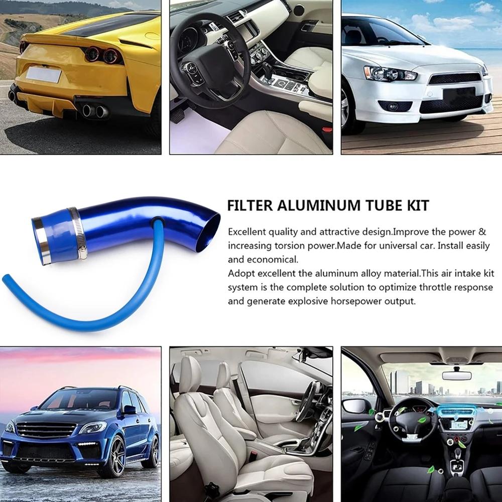 3" Cold Air Intake Pipe Kit 76mm Air Filter Car Cold Air Intake Turbo Filter Aluminum Air Filter Induction Flow Hose Pipe Kit Mass Air Flow 3