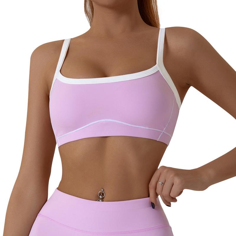Camiseta Deportiva de Color Block con Sensación Nude Europea y Americana - Chaleco de Yoga y Fitness para Mujer con Hermoso Diseño en la Espalda