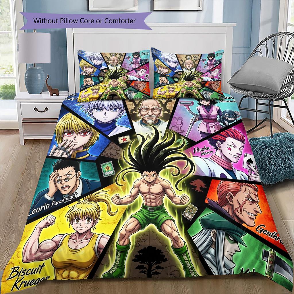 Hunter X Hunter Pattern Bedding Quilt Set Quilt Cover Pillowcase Home Birthday Gift(1 * Duvet Cover + 2 * Pillowcase, Without Core)