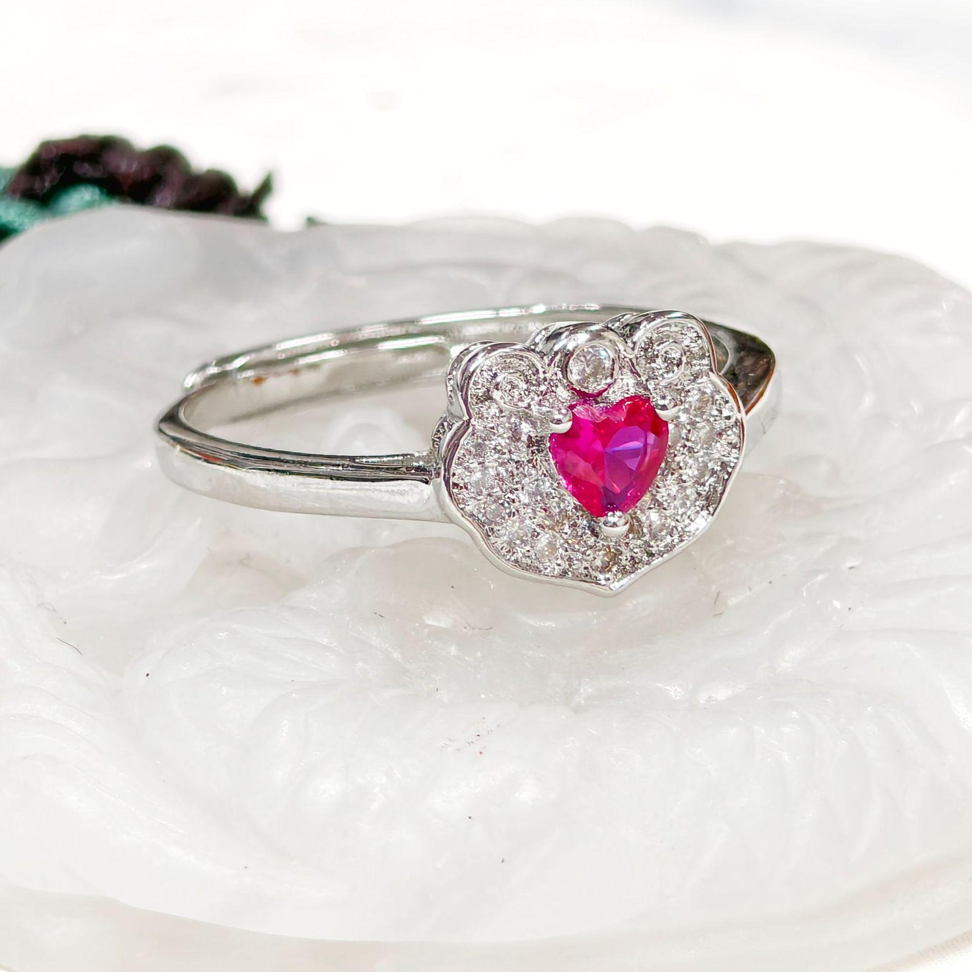 Pink Ruyi Set: Sweet Heart Zircon Ring, Stud Earrings & Pendant