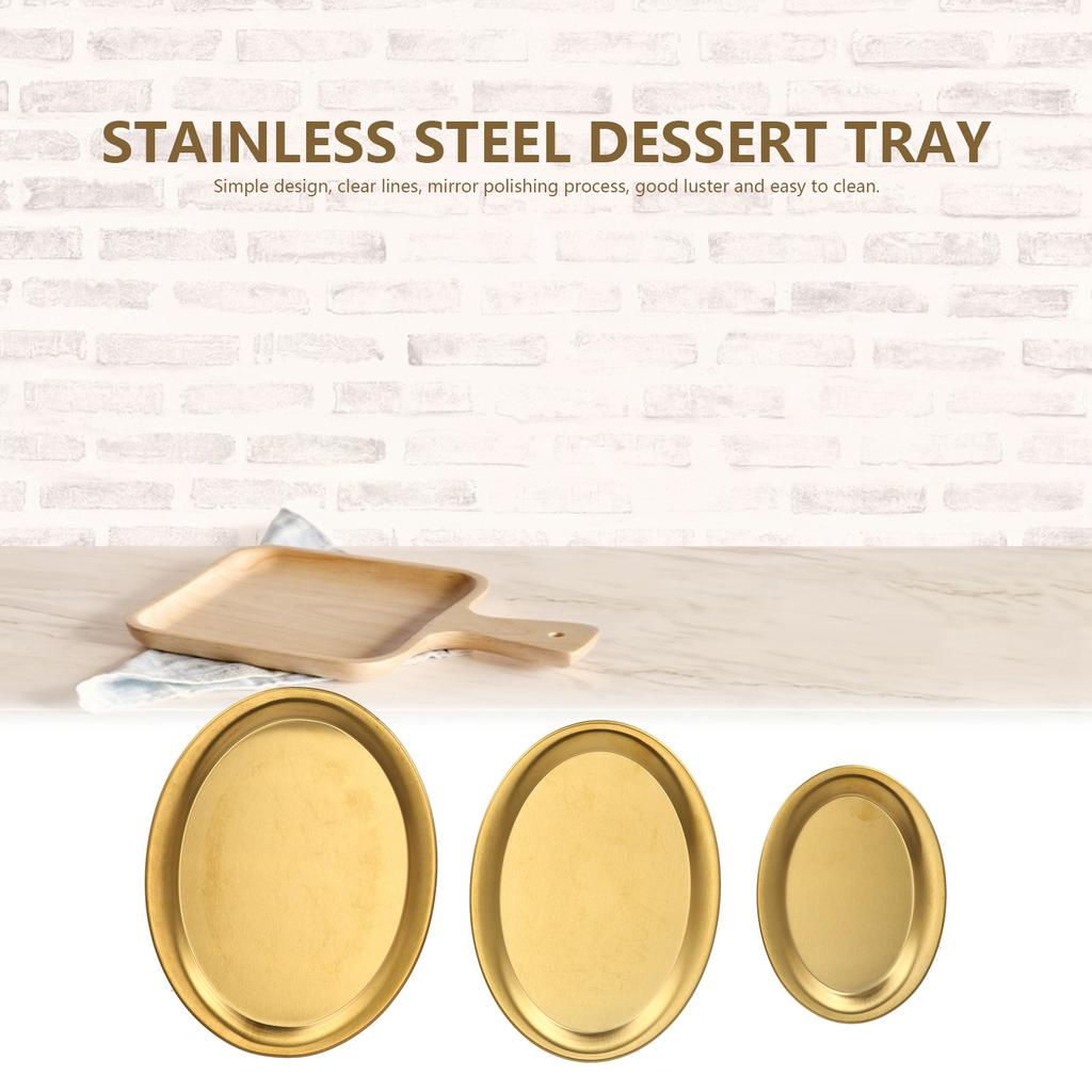 3pcs Stainless Steel Dessert Tray Mirror Polishing Process Snack Jewelry Display Tray