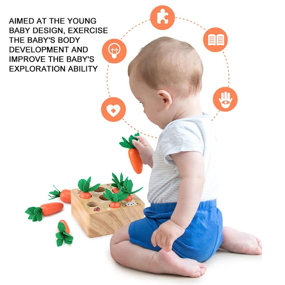 Children Puzzle Pull Up Carrots Game Toy Baby Early Education Wooden Carrot Shape Matching Sensory Toys Montessori Learning Toys