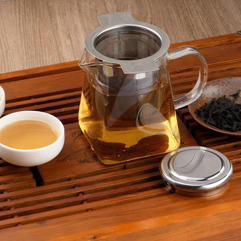 Colador de té y café de acero inoxidable 304 con tapa y filtro de malla de doble oreja