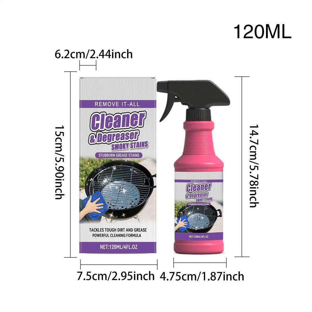 Grill Cleaner Spray 120ml Outdoor Grills Stove Top Cleaner Spray Oven Cleanser Heavy Duty Degreasing Spray for Baking Tray Dish