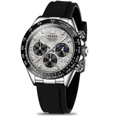 OLEVS Watch Stylish Business Watch Easy To Read Sports Popular Fashion Brand Analog Quartz Silica Gel Belt Chronograph Date Waterproof Gray Arm Watch