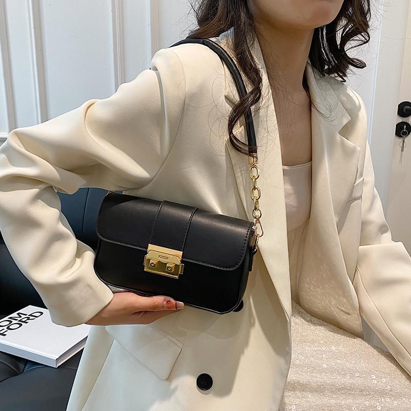 Trendy Small Crossbody Bag For Women Stylish Chain Shoulder Handbag In Black White Coffee Brown Colors