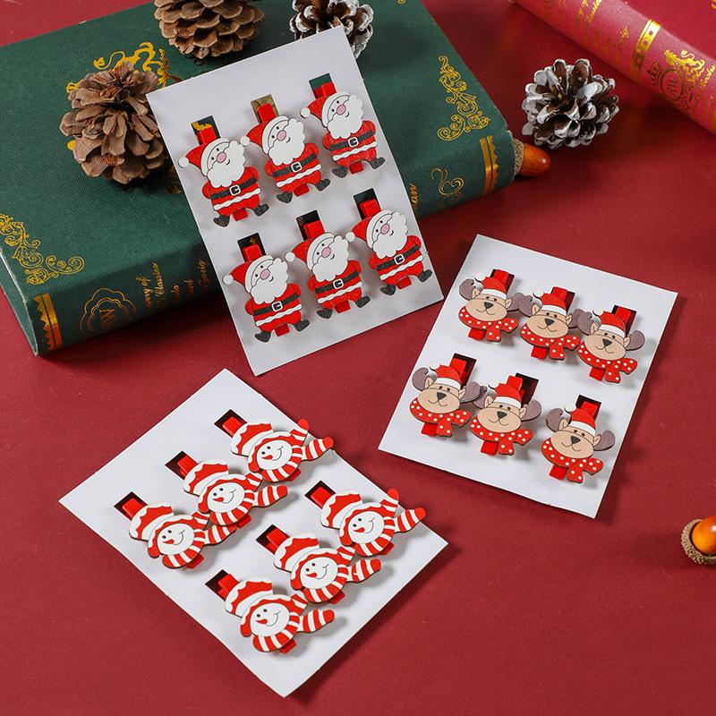 6PCS/SET Popular Christmas cartoon wooden clip with cute and exquisite decoration atmosphere