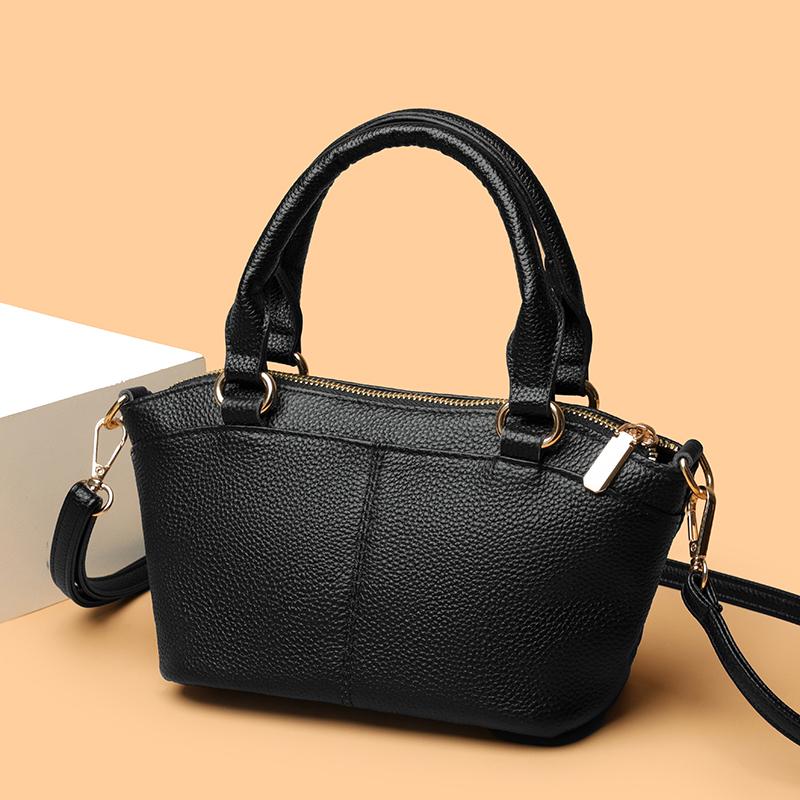 Retro Solid Color Cowhide Women's Shoulder Crossbody Bag Fashion Solid Color Cowhide Female Handbag Purse Luxury Ladies Tote Sac