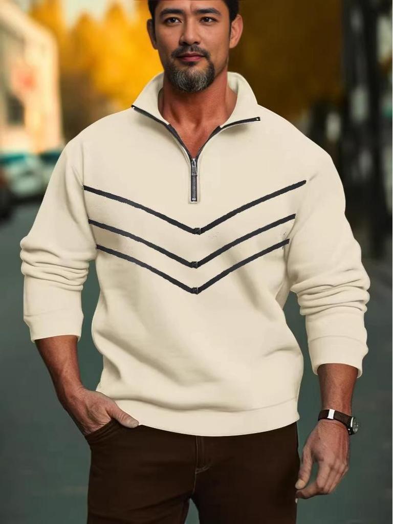 2026 Autumn/Winter Men's Color Block Half-Zip Stand Collar Hoodie Jacket - Trendy Casual Long-Sleeve Top