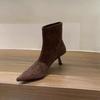 Korean small naked boots 2025 autumn and winter new single boots high heel pointed suede khaki thin boots short boots women's shoes