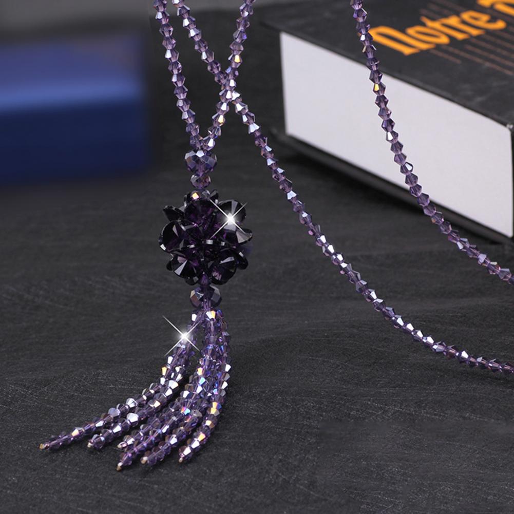 1116 Faux Crystal Necklace Knotted Beaded Long Tassel Shiny All Match Women Long Pendant Sweater Necklace Pendant Necklaces