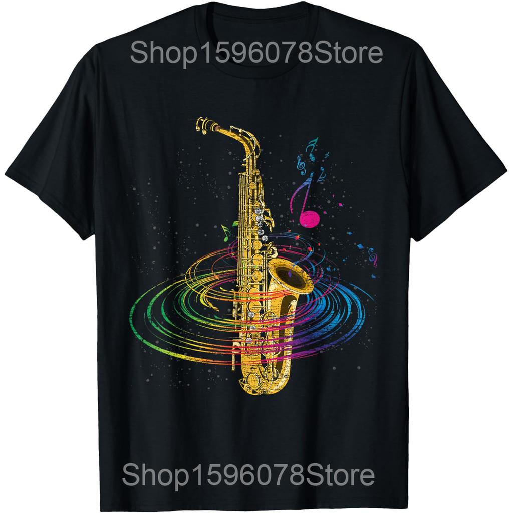 Sax Player Saxophonist Music Notes Jazz Music Saxophone T Shirts Men Cotton Humor Streetwear Tee Short Sleeve Unisex Clothing