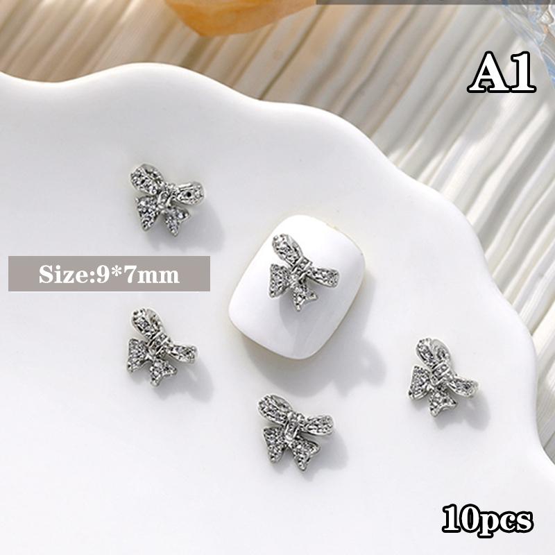 10Pcs Silver Alloy Nail Art Bow Charms Accessories Parts For Manicure Decorate Retro Nails Decoration Design Supplies