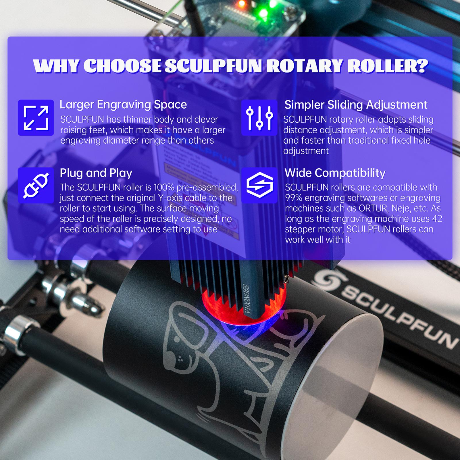 

SCULPFUN Roller Engraver Y- Roller 360 degrees Rotating for 6-150mm Different Engraving Diameter for Engraving C