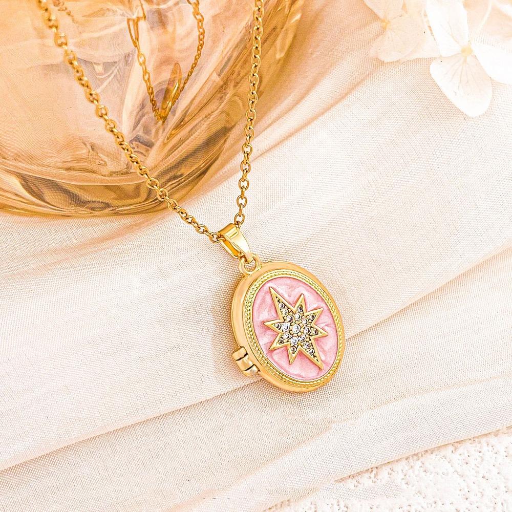 Inlaid Rhinestones Photo Locket Pendant Necklace Openable Gold Clavicle Chain Birthday Gift