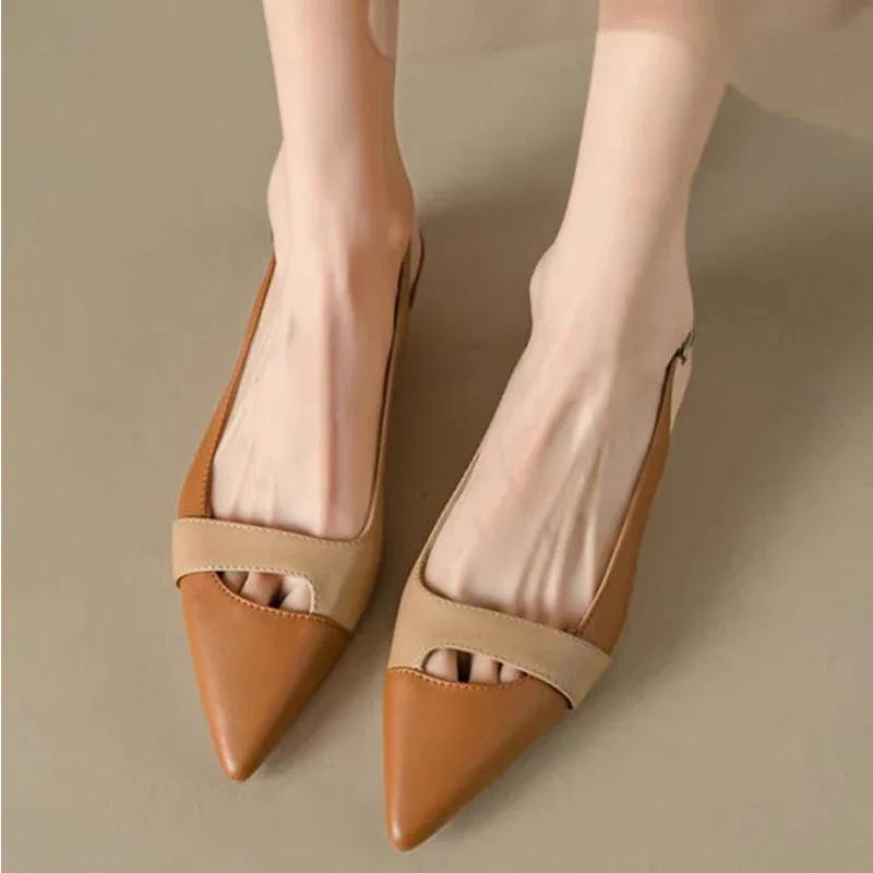 Fashion Summer New Fashionable Pointed Leather Face Color Block Light Mouth Women's Comfortable Sandals for External Wearing