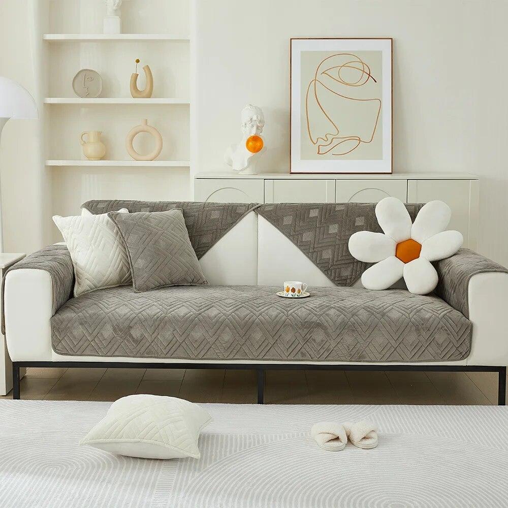 Thickened Non-Slip Sofa Cover Cover Towel Simple Modern Plush Winter Crystal Velvet Sofa Cushion Solid Color