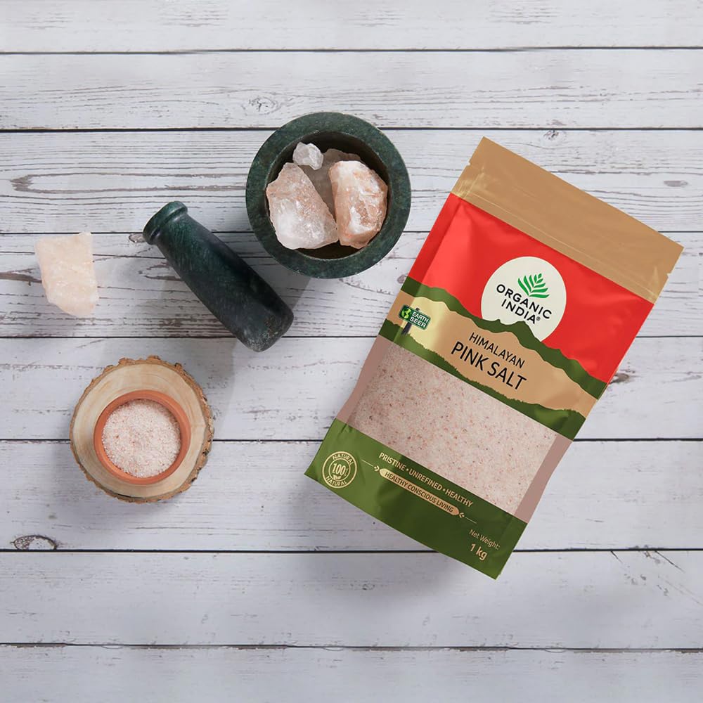 Organic India Pink Rock Salt 1 Kg Pouch Natural Mineral-Rich Himalayan Salt for Everyday Cooking Seasoning and Baking