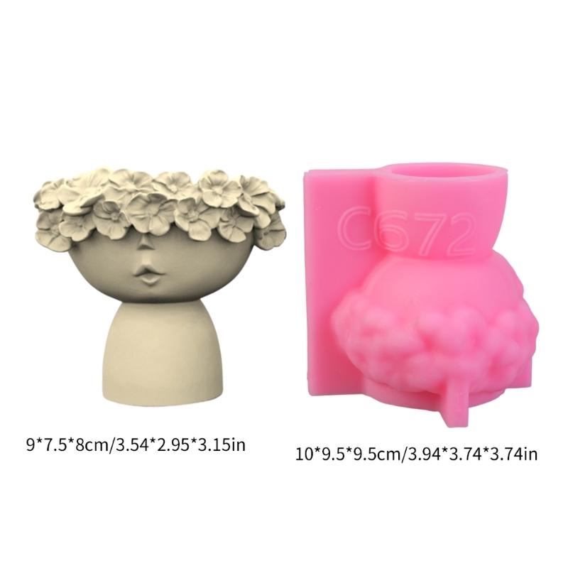 3D DIY Flower Pots Mold Silicone Concrete Mold Little Girl Vase Molds for Garden