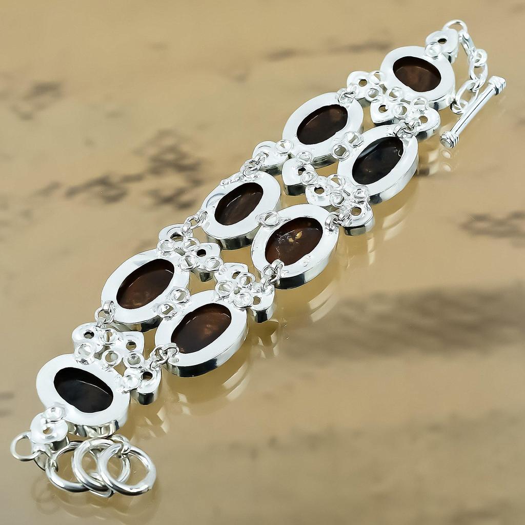 Gift For Women Chain Adjustable Bracelet 925 Silver Natural Petrified Wood