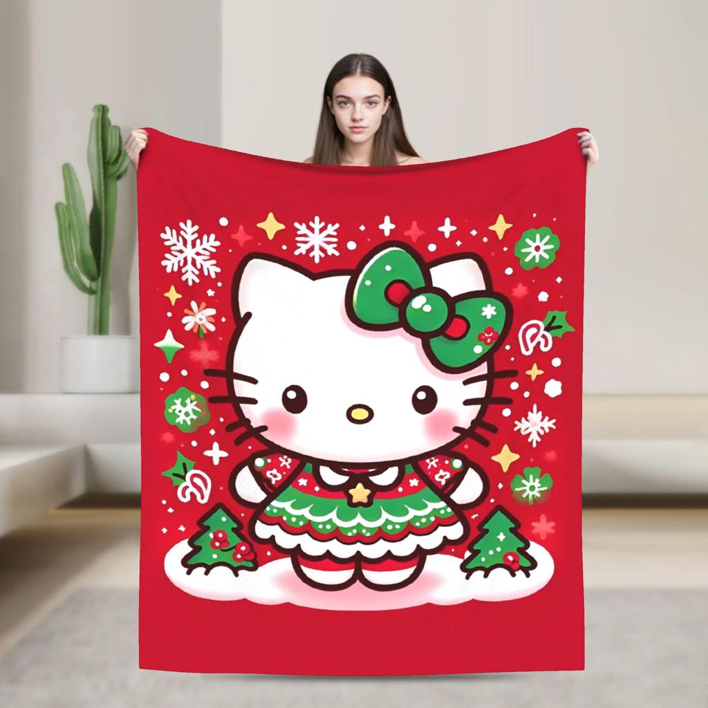 kawaii Hello Kitty Blanket Cute Cartoon Flannel Throw Blankets Home Couch Portable Lightweight Bedspreads