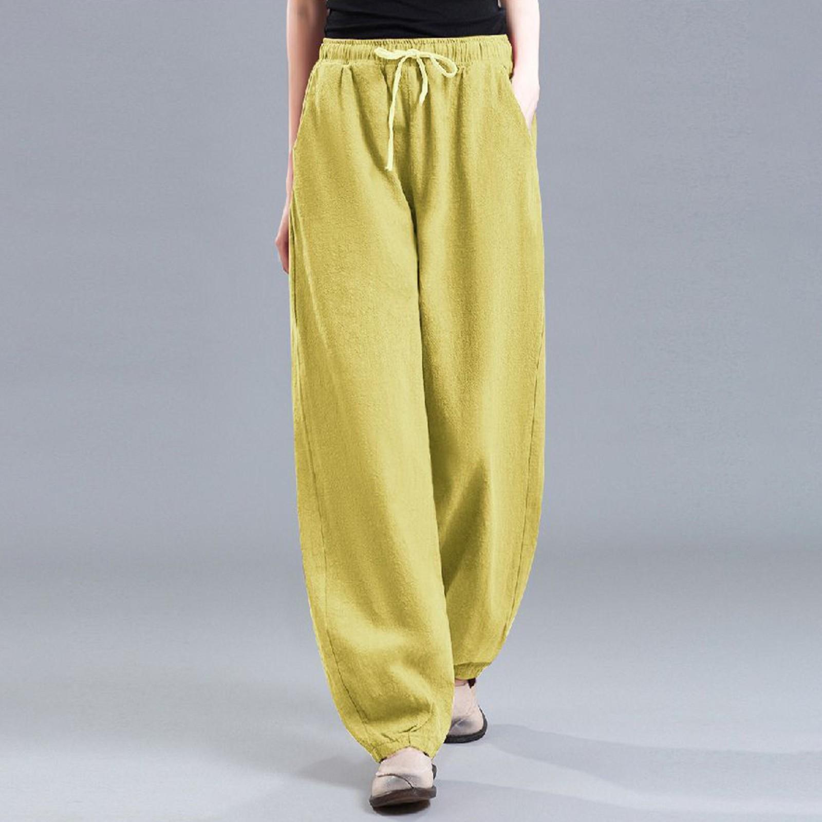 

Брюки с завязками на талии, косыми карманами, повседневные свободные зауженные брюки XL жёлтый