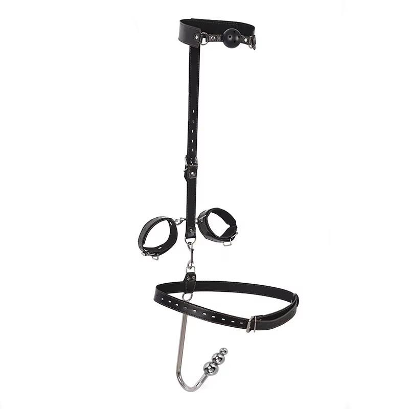 Bdsm Collar Mouth Plug Anal Hook Bondage Kit Flirt Adults Games Sex Handcuffs Anal Hook Adjustable Size Leather Metal Buttplug