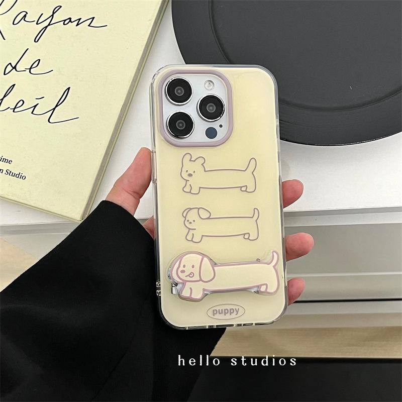 

Ins Fashion Cute Line Puppy Cartoon Trend Phone Case For iPhone 17 AIR 16 15 14 13 12 11 Pro Max Y2K Simple Kawaii Cover iPhone XS жовтий