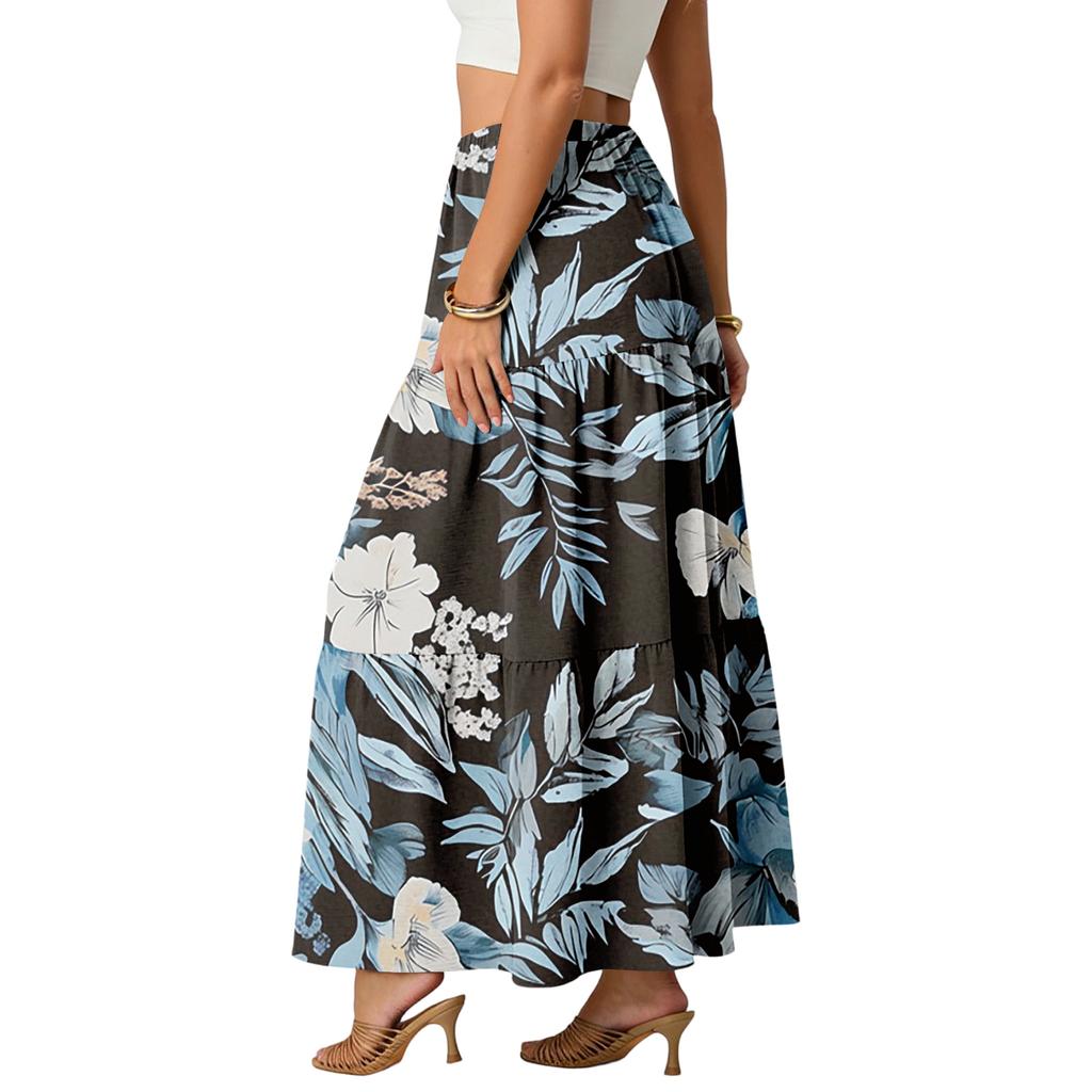 Women's Casual High Waist Drawstring A-line Skirt Color Skirt With Pockets